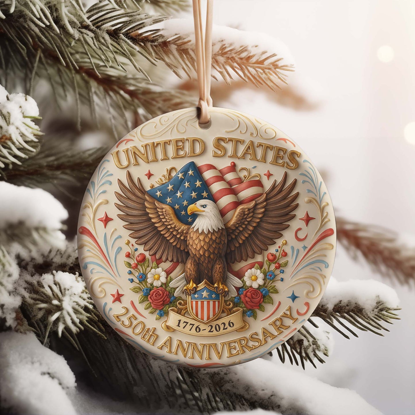 United States 250 Years Anniversary Ceramic Ornament | Patriotic Christmas Ornament 683447