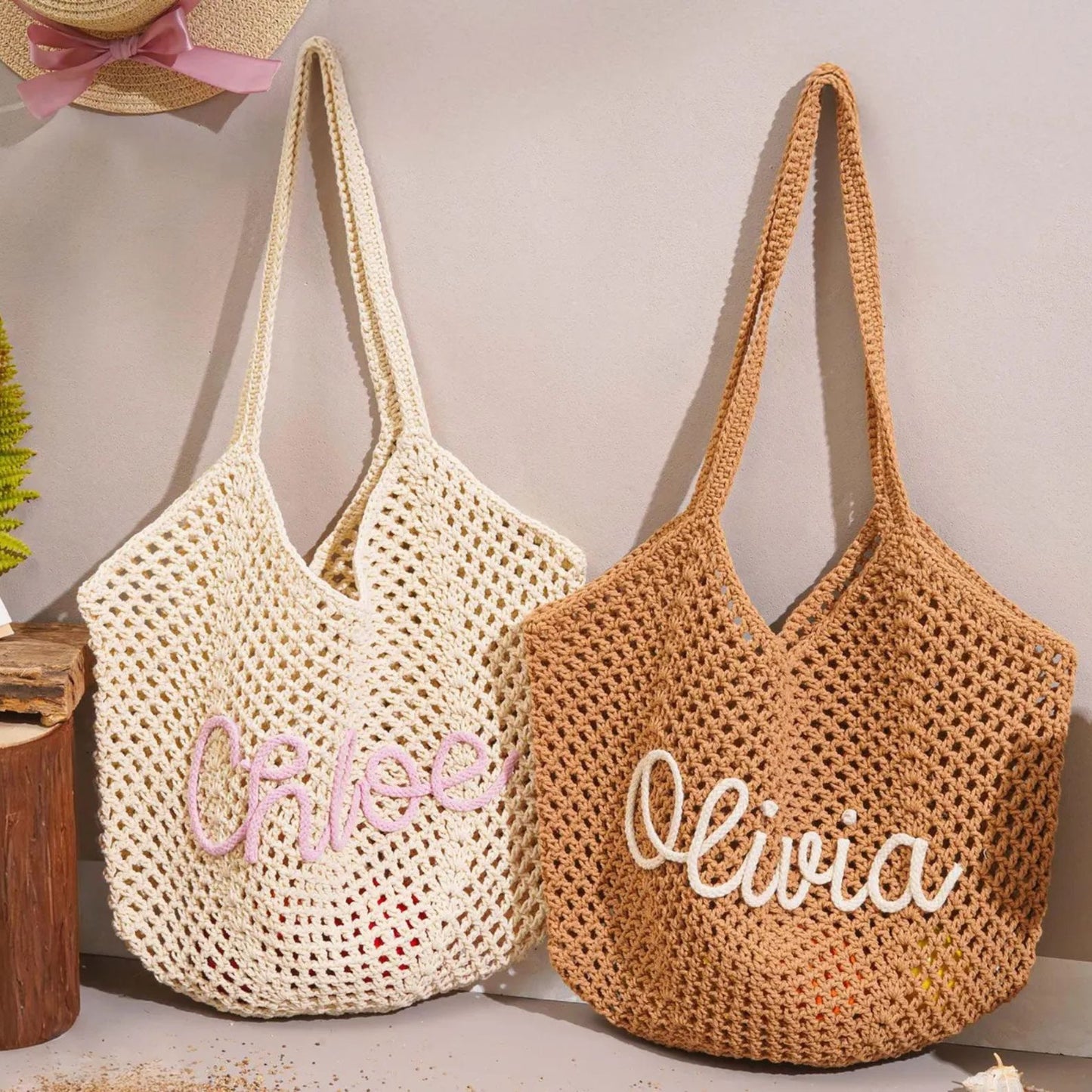 Personalized Beach Tote Bags | Crochet Beach Bags Basket | Travel Beach Bag | Bachelorette Trip Gift for Her 684502