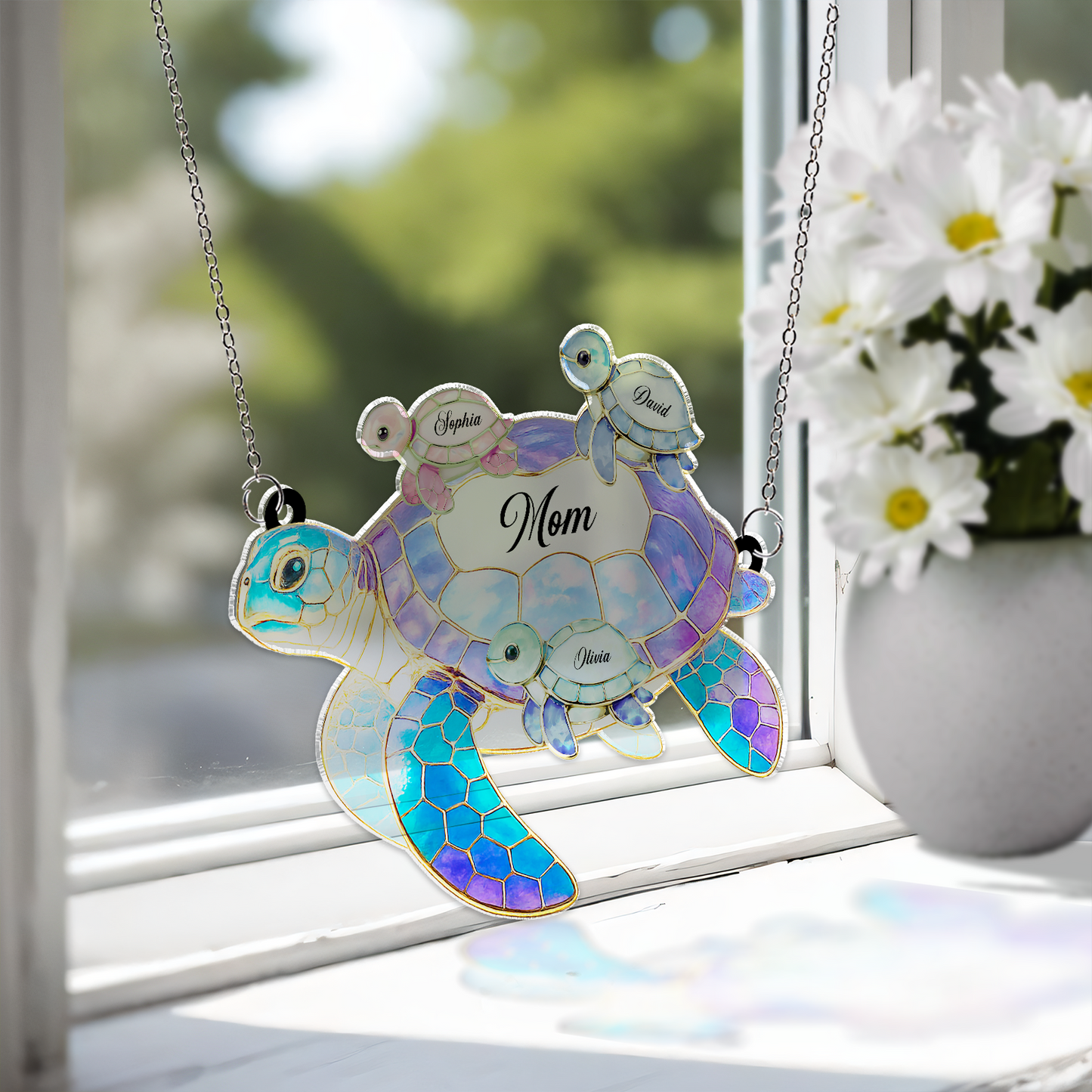 Personalized Sea Turtle Suncatcher Ornament | Custom Name Suncatcher Mother's Day Gift For Grandma Mom 684810