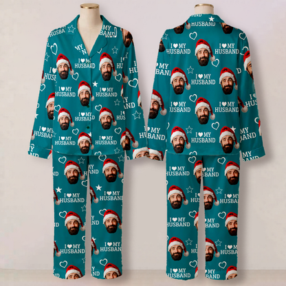 Custom Photo Satin Pajamas, Personalized Couple Sleepwear, Christmas Gift For Husband, Wife, Anniversary 686328