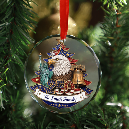 Personalized USA 250th Anniversary Glass Ornament, Custom Name Patriotic Christmas Ornament 686052