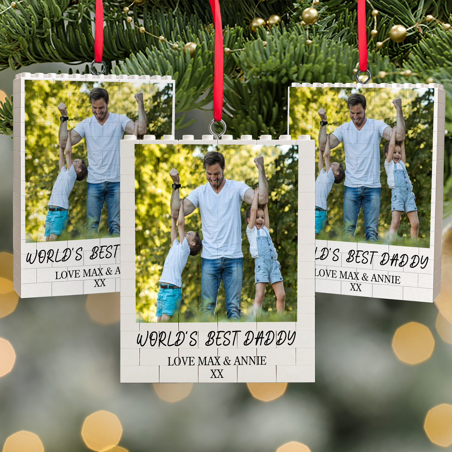 Custom Photo World's Best Daddy Building Blocks Ornament, Personalized Anniversary Keepsake, Gift For Daddy 685085