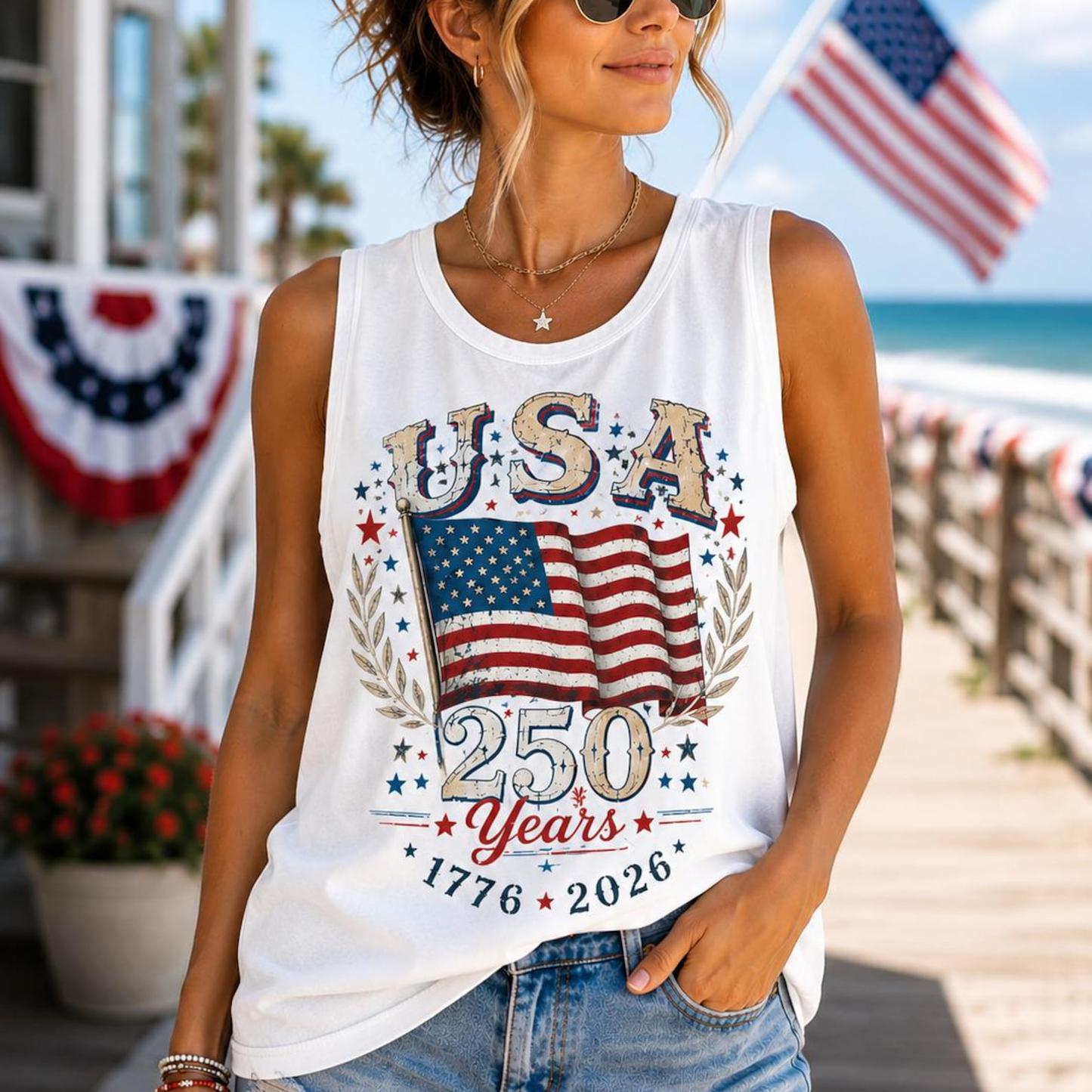 USA 250 Years Anniversary Tank Top, Vintage Independence Day Tank Shirt, Patriotic 4th Of July Gift 685420