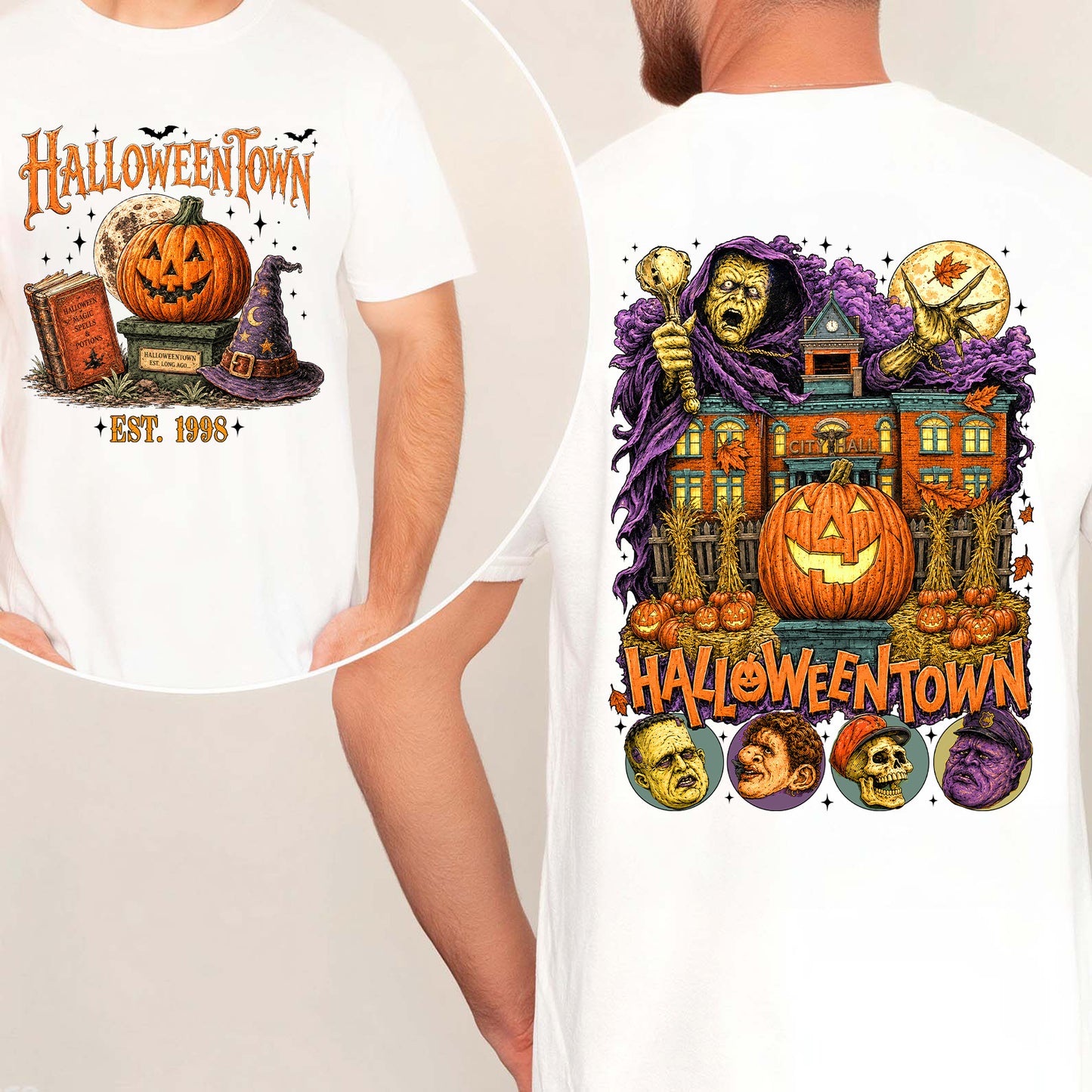 Halloweentown Est 1998 Front And Back Bright Shirt, Halloween Unisex Graphic T-Shirt 685680