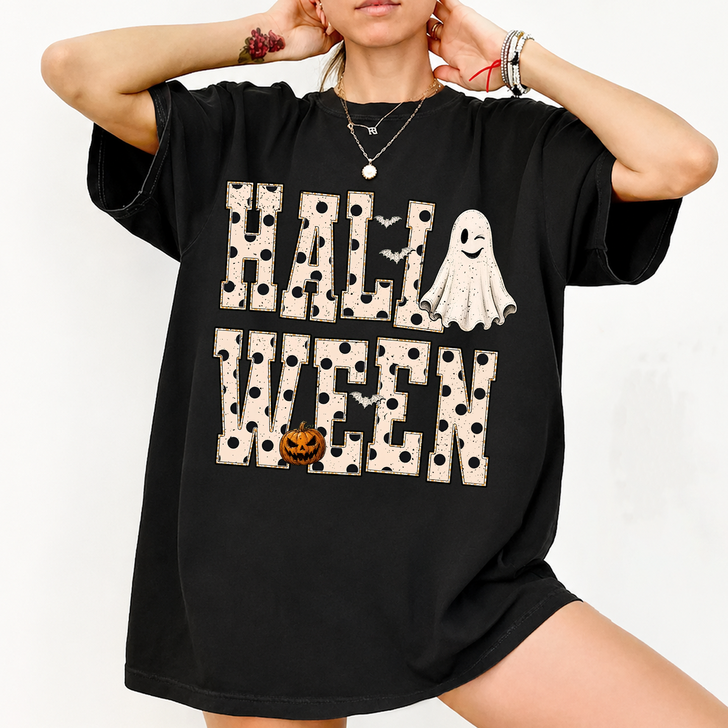 Retro Halloween White Dots Dark Shirt, Vintage Ghost Tee, Halloween Gift For Men & Women 686054