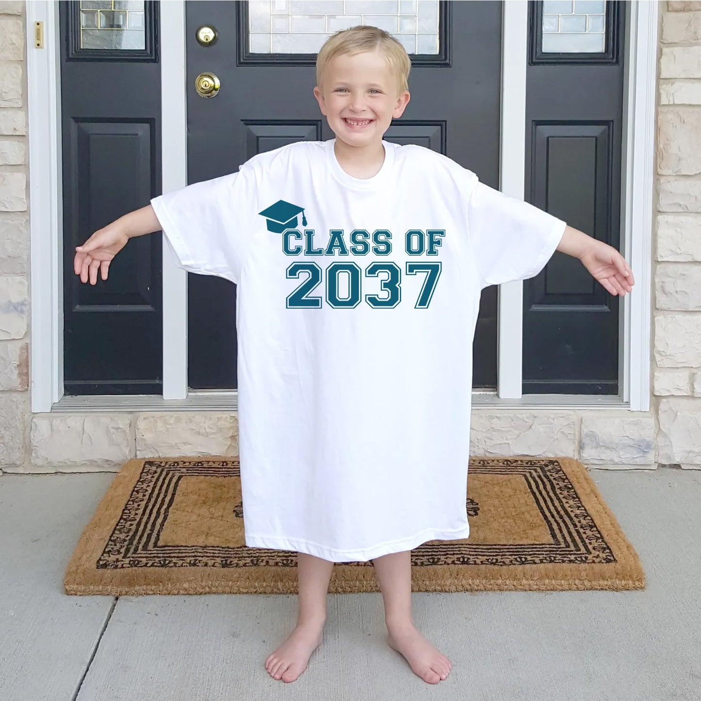Personalized Class Of 2037 Handprint Large Front & Back Bright Shirt, Custom Year Graduation Tee 685666