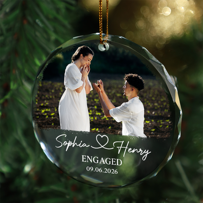 Custom Photo Engagement Glass Ornament, First Engaged Christmas Ornament, Gift For Couple 685774