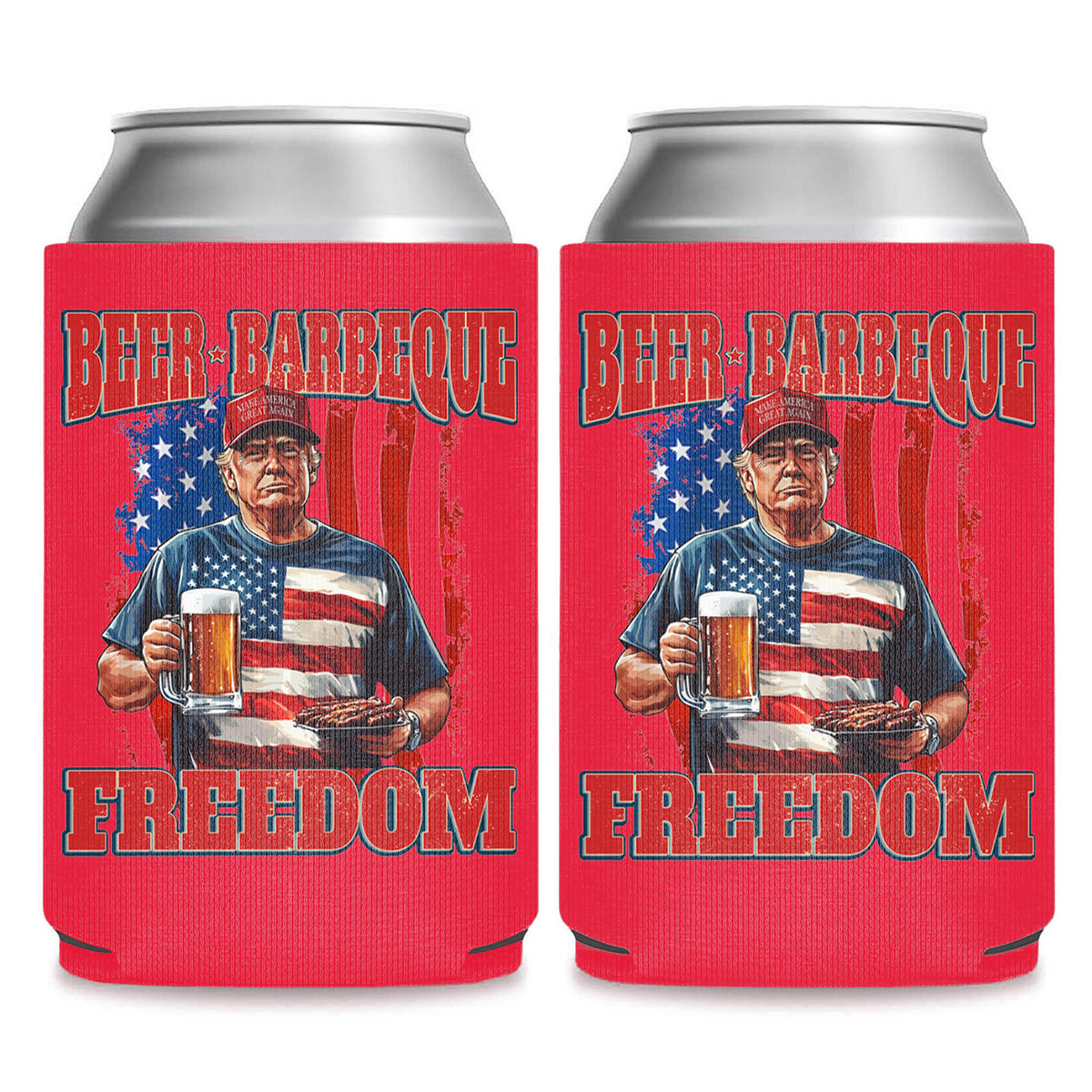 Beer BBQ Freedom Can Cooler | President Trump Can Holder | 4th Of July Can Sleeve For Drinks 682466 - GOP