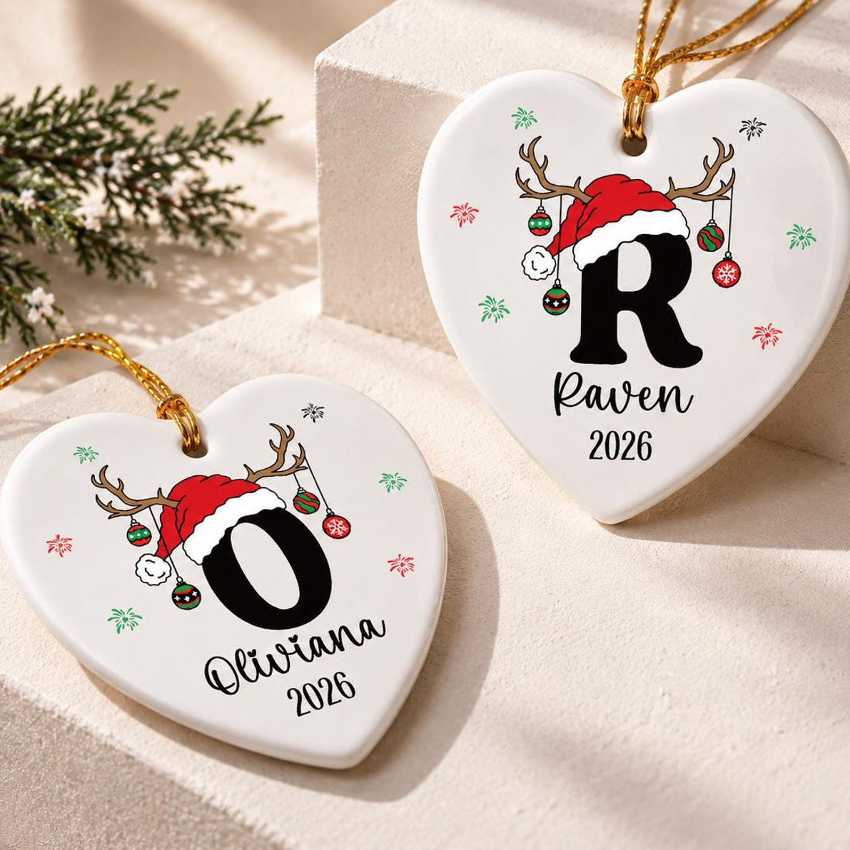 Personalized Initial Name Heart Ceramic Ornament, Custom Christmas Keepsake Gift For Family 686908 WFD