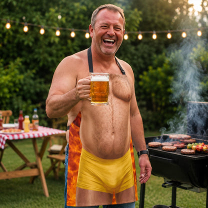 Custom Funny Muscle Man Body Apron, Personalized Fake Body BBQ Apron, Hilarious Grilling Gag Gift For Men 686265 WFD