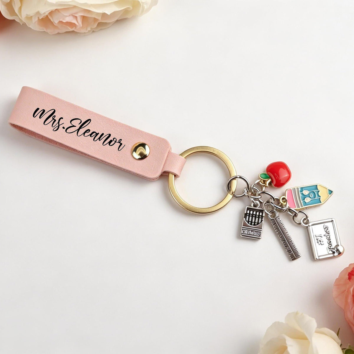 Personalized Teacher Keychain, Custom Name Leather Keychain, Teacher Appreciation Gift 685704 WFD
