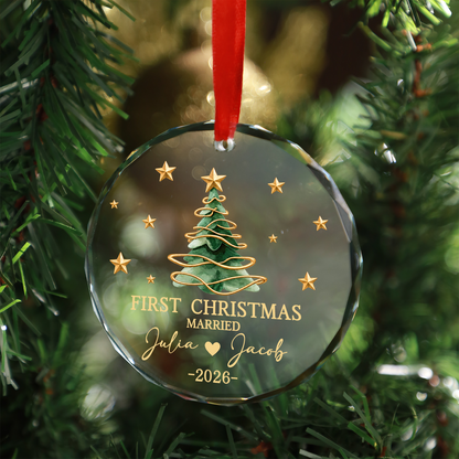 Personalized First Christmas Married Glass Ornament, Custom Christmas Keepsake, Wedding Gift For Couple 685939