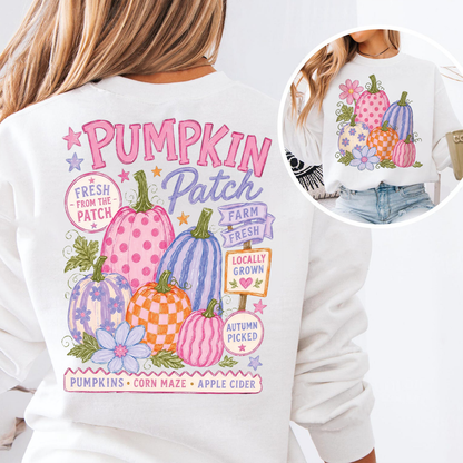 Retro Pumpkin Patch Graphic Front & Back Bright Shirt, Trendy Halloween Apparel, Vintage Autumn Shirt 685863
