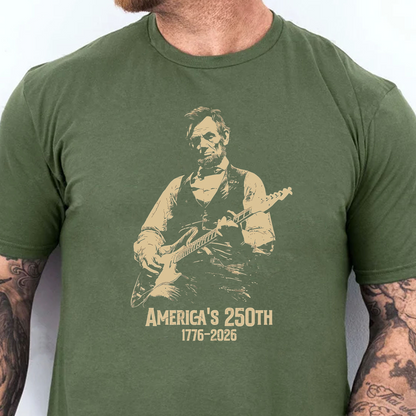 Vintage USA 250th Anniversary Shirt, Abraham Lincoln Playing Guitar Tee, Patriotic 4th Of July Gift 685218