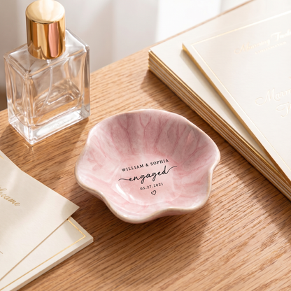 Custom Name Engagement Lotus Shape Jewelry Dish | Personalized Jewelry Dish | Wedding Gift For Couple 685500
