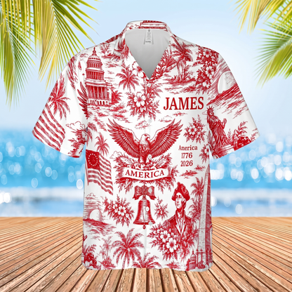Personalized America 250 Years Anniversary Hawaiian Shirt | Vintage Patriotic AOP Hawaii Shirt | Custom Name 4th Of July Shirt 684910