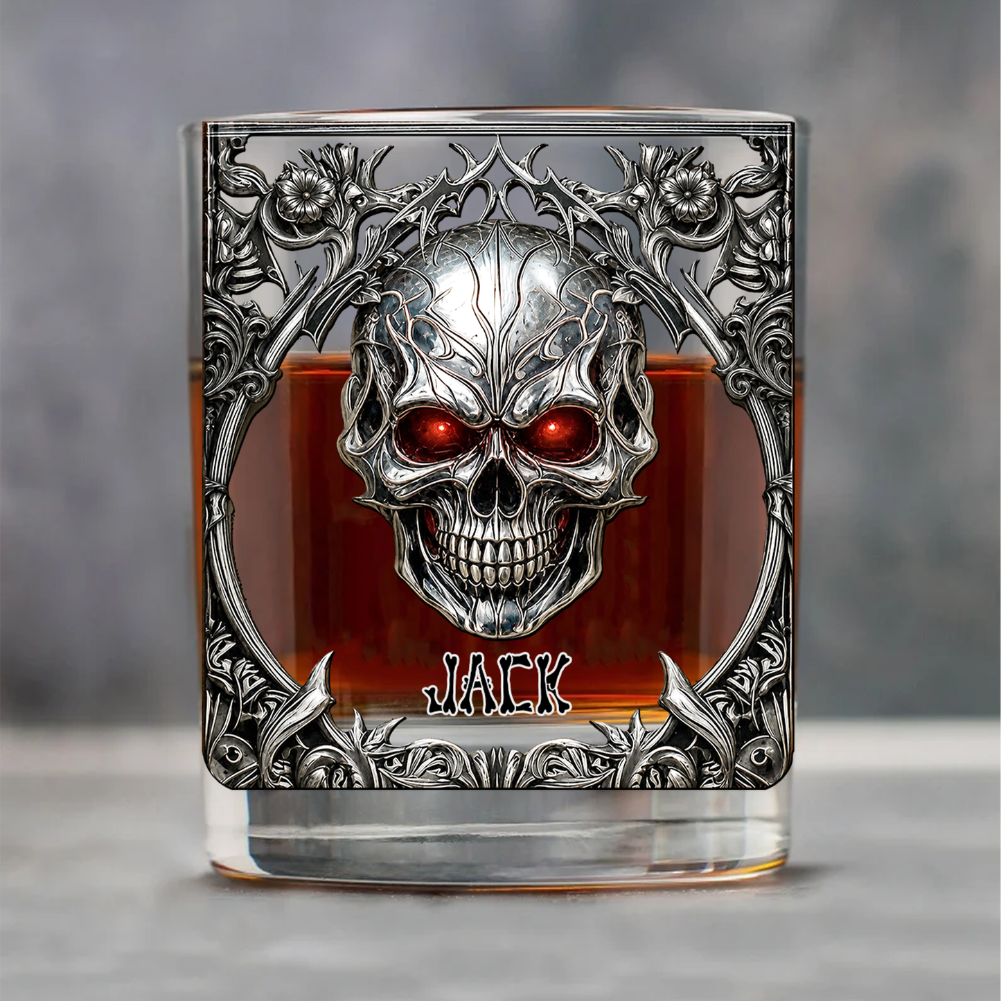 Personalized Skeleton Gothic Whiskey Glass, Custom Name Halloween Gift 685618