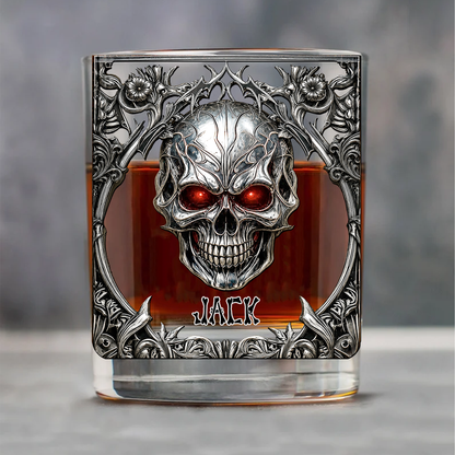 Personalized Skeleton Gothic Whiskey Glass, Custom Name Halloween Gift 685618