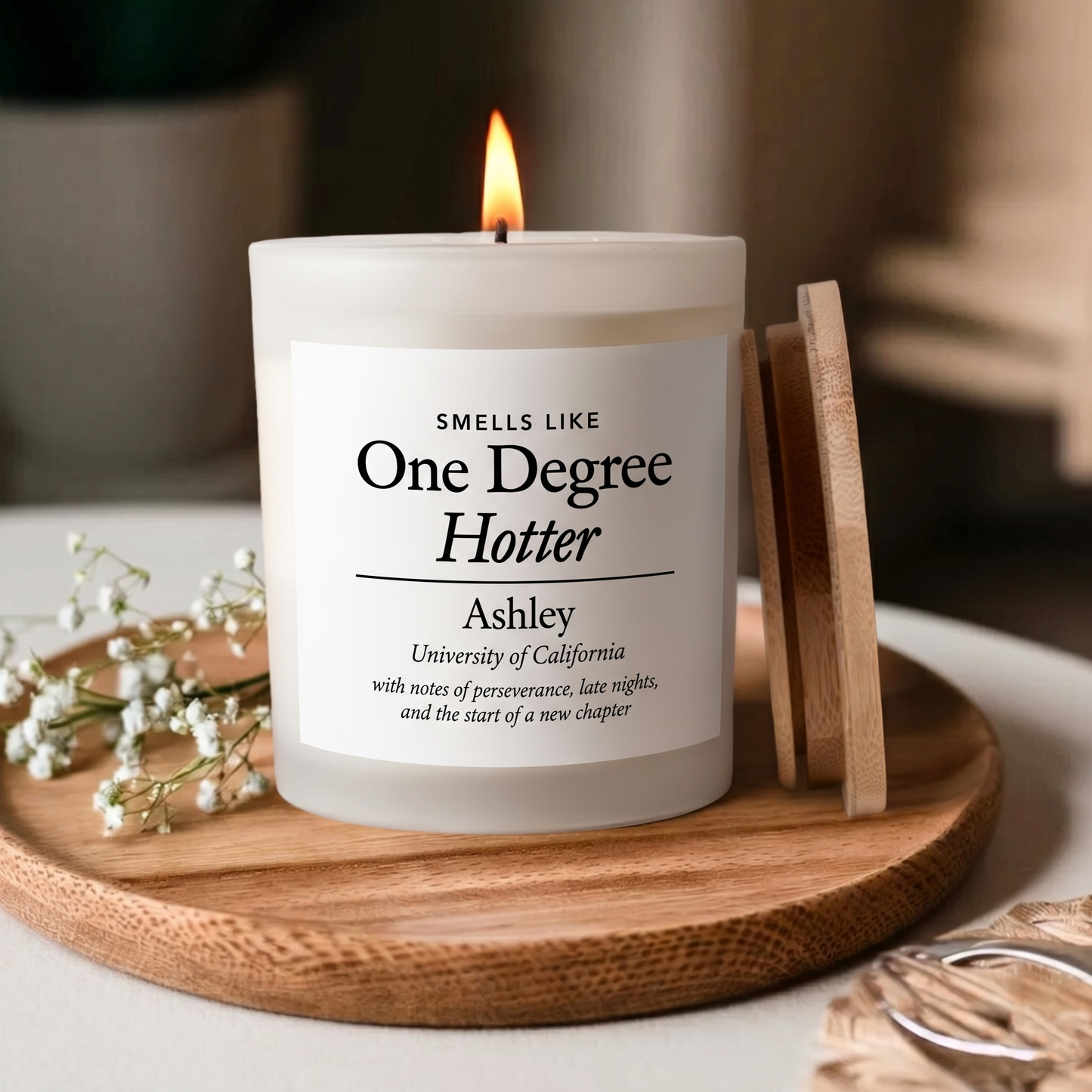 Smells Like One Degree Hotter Personalized Graduation Candle, Custom Name Graduation Gift 684895