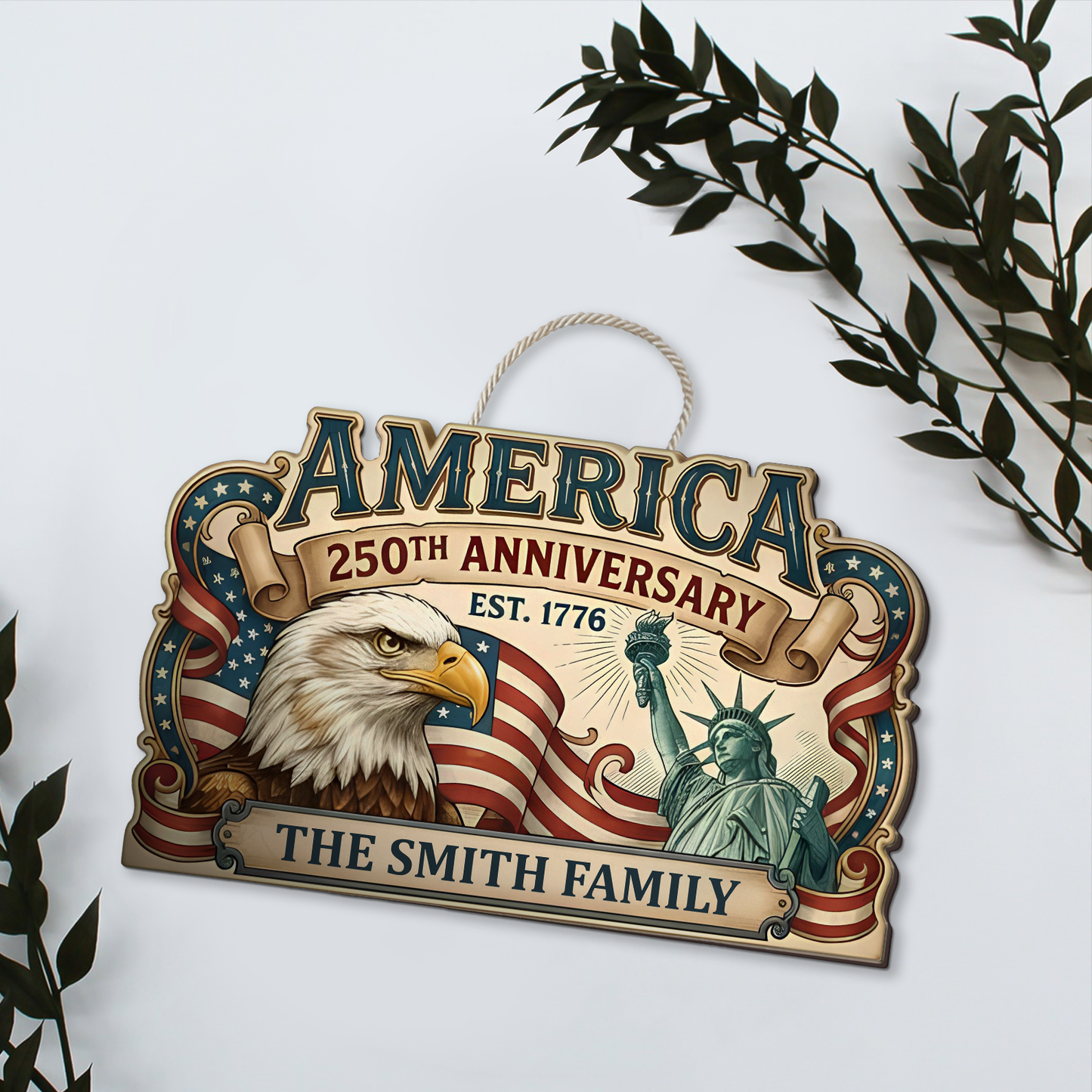 Personalized America 250 Years Anniversary Wooden Sign | Patriotic Eagle Door Decor 684496