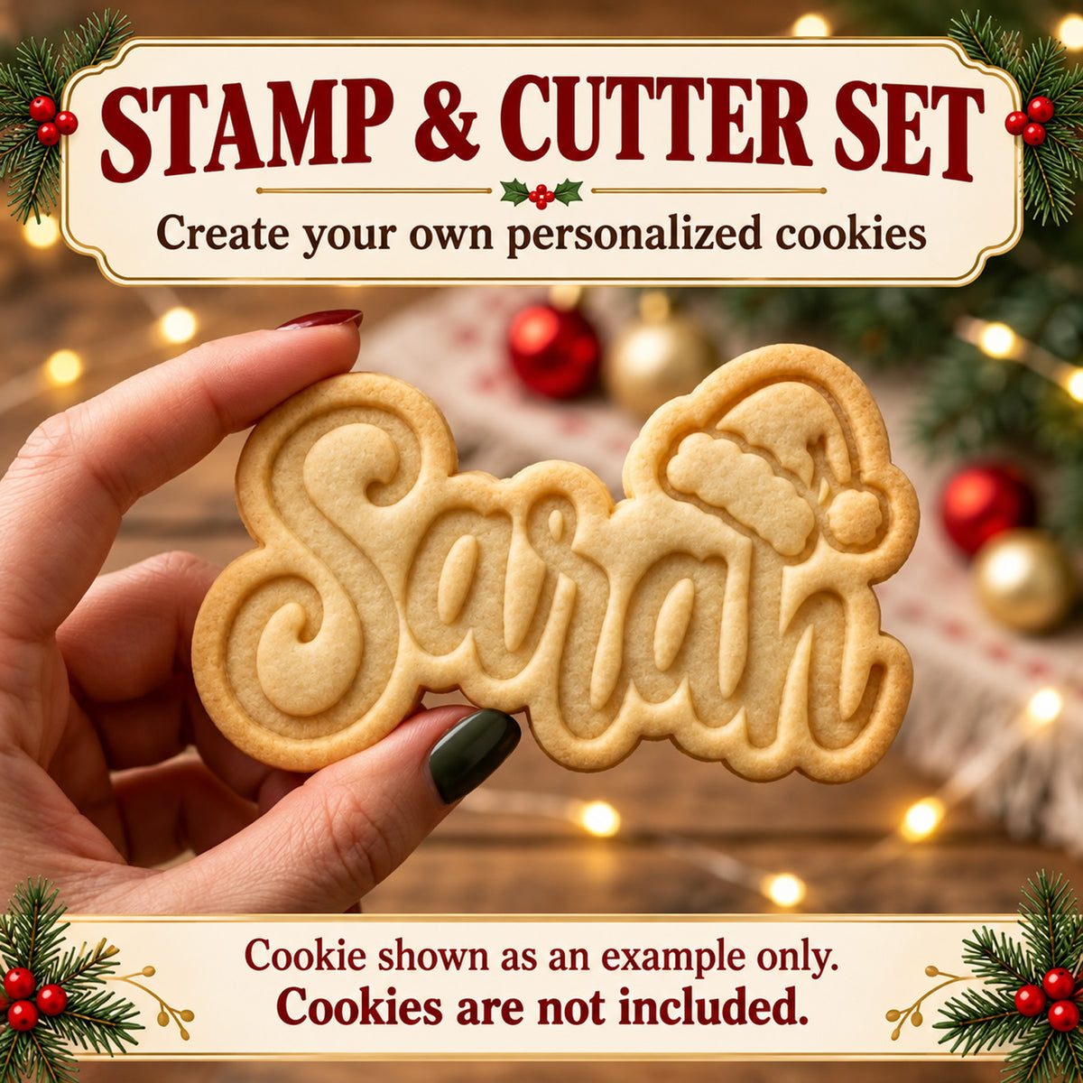 Personalized Christmas Name Cookie Cutter & Stamp, Custom Santa Hat Cookie Stamp, Holiday Baking Gift 686983 WFD
