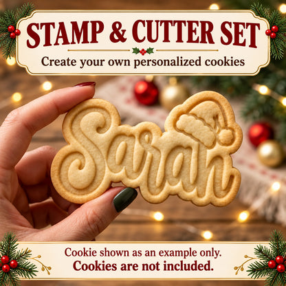 Personalized Christmas Name Cookie Cutter & Stamp, Custom Santa Hat Cookie Stamp, Holiday Baking Gift 686983 WFD