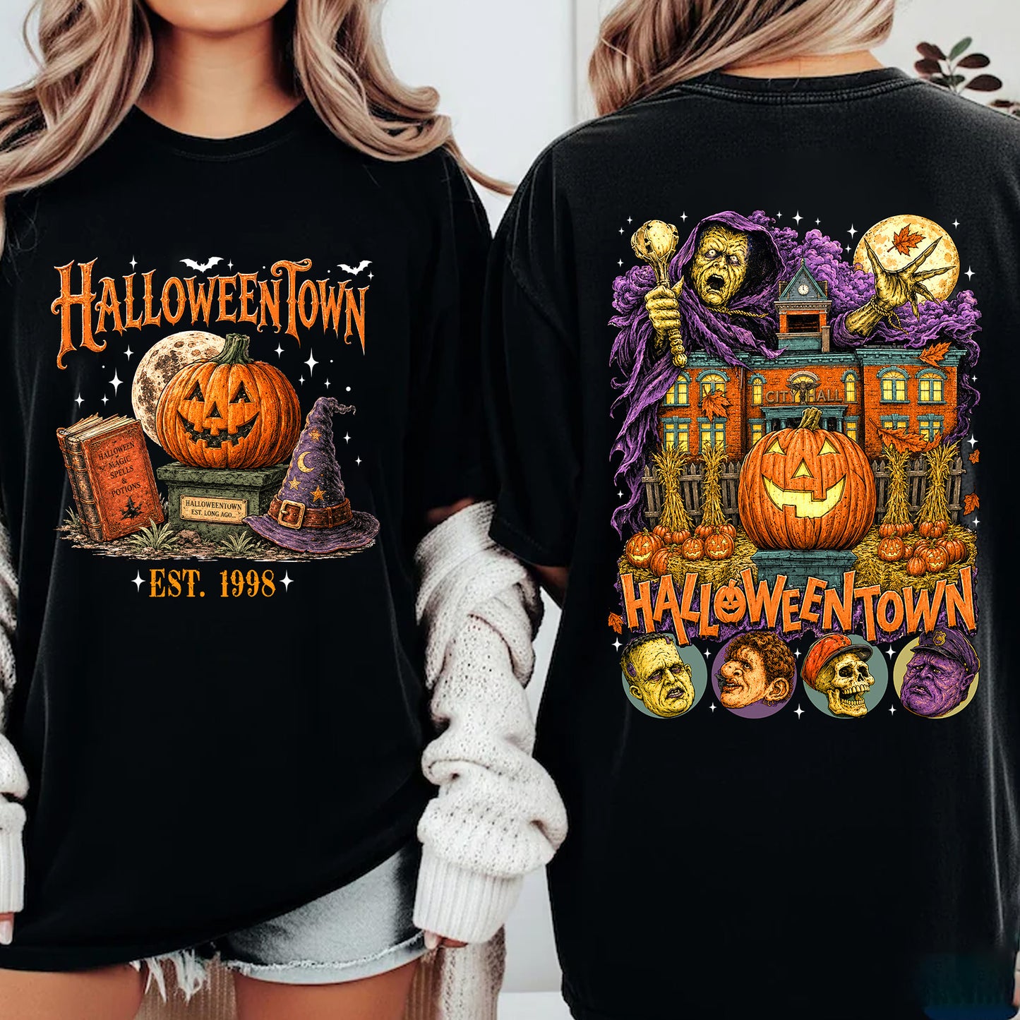 Halloweentown Est 1998 Front And Back Dark Shirt, Halloween Unisex Graphic T-Shirt 685680