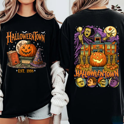 Halloweentown Est 1998 Front And Back Dark Shirt, Halloween Unisex Graphic T-Shirt 685680