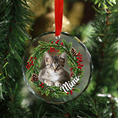 Custom Pet Photo Glass Ornament, Christmas Keepsake Gift For Pet's Lover 686003