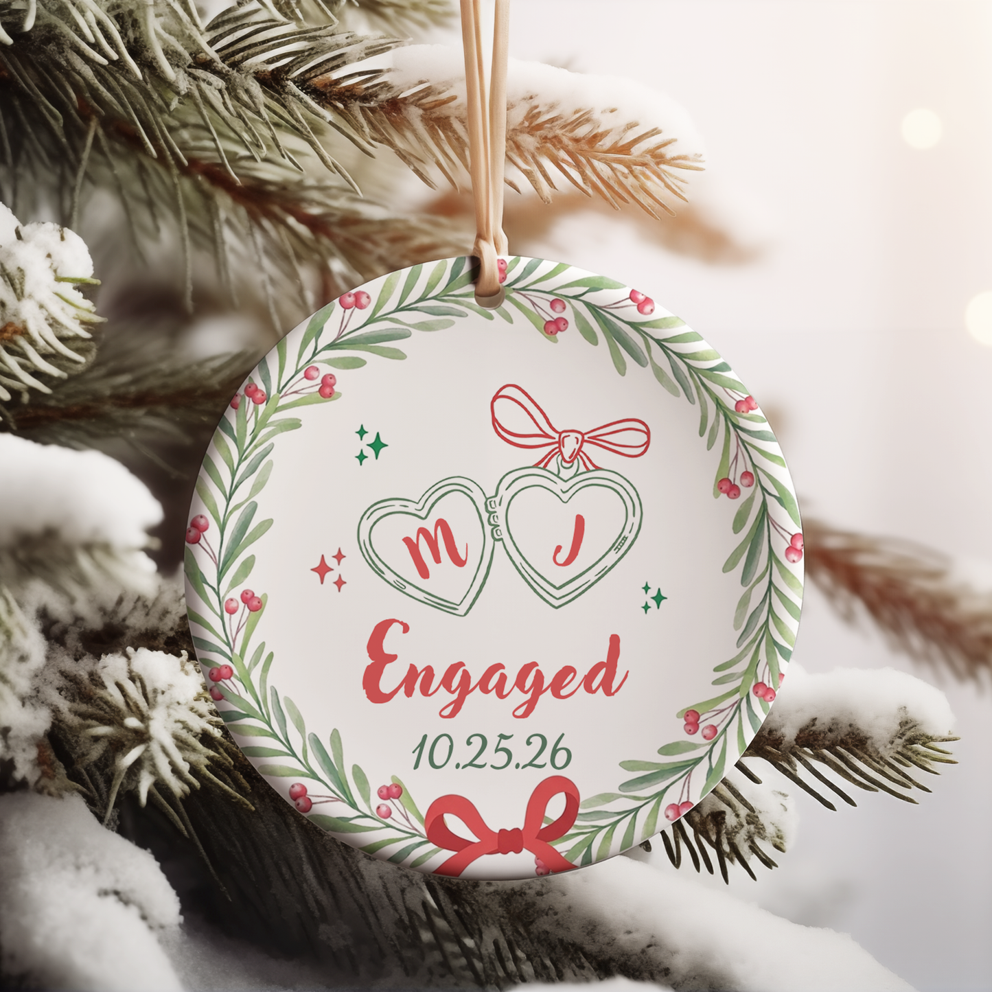 Personalized Engagement Ceramic Ornament, Wedding Gift For Engaged Couple, Christmas Ornament Keepsake 685825