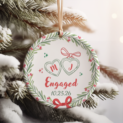 Personalized Engagement Ceramic Ornament, Wedding Gift For Engaged Couple, Christmas Ornament Keepsake 685825
