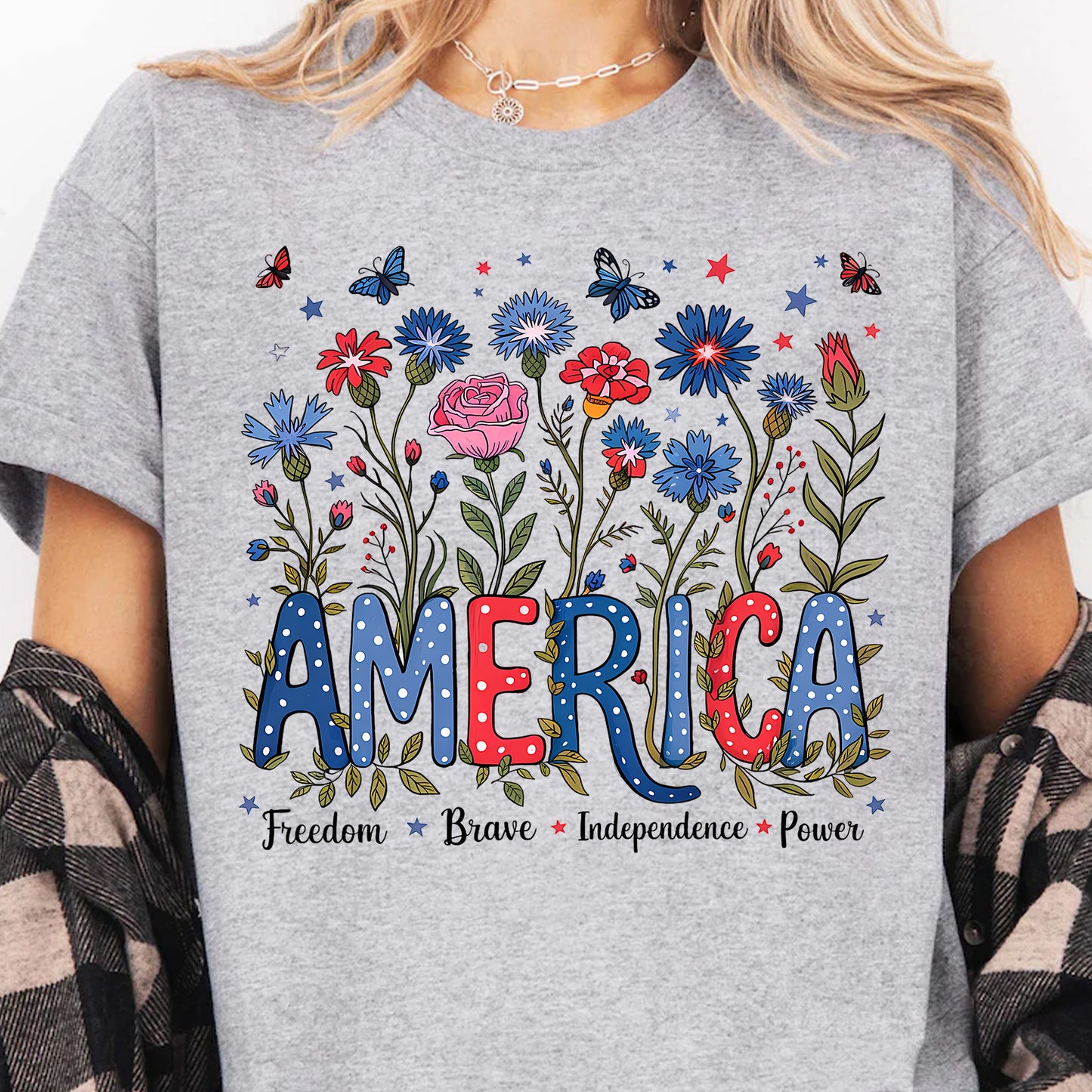 Floral America Shirt | 4th Of July T-Shirt | Freedom Brave Independence Power Tee | Patriotic Shirt | Independence Day Shirt 682315