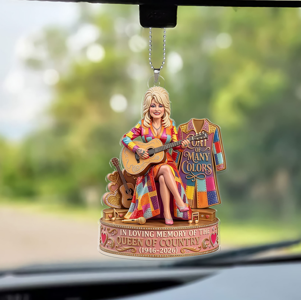 Dolly Parton Memorial Car Ornament, Coat Of Many Colors Ornament, Dolly Fan Gift 686199