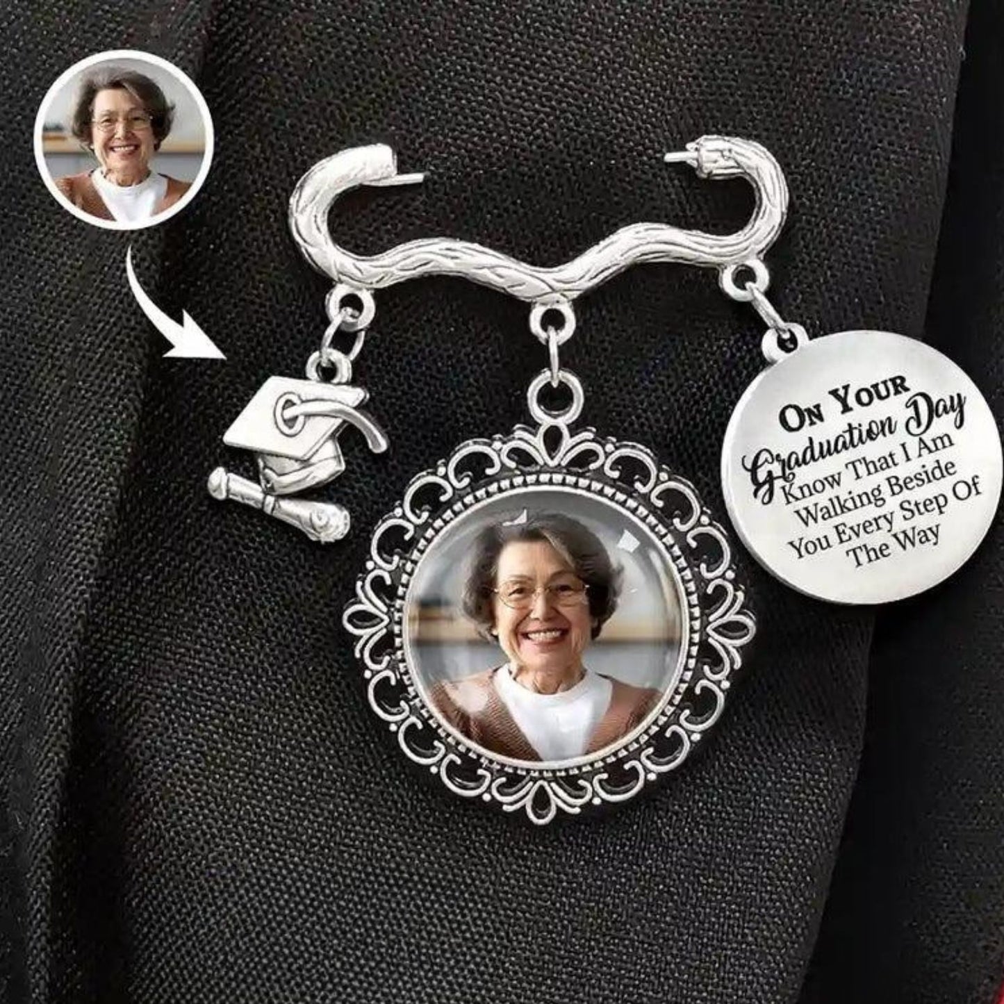 Graduation Walking Beside You | Personalized Memorial Graduation Pin | Memorial Pin | Custom Photo Charm 684856