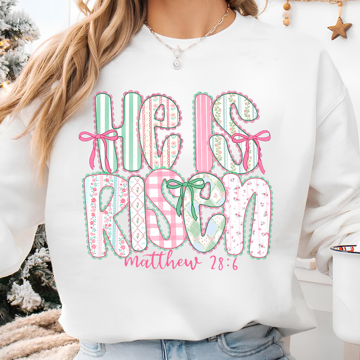 He Is Risen Coquette Lace Bright Shirt | Easter Day T-Shirt 684440
