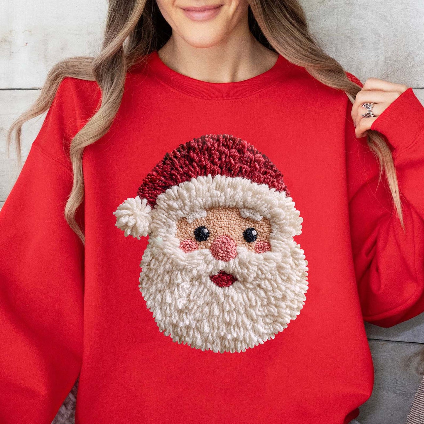 Christmas Faux Crochet Santa Sweatshirt | Faux Yarn Santa Christmas Shirt 683325