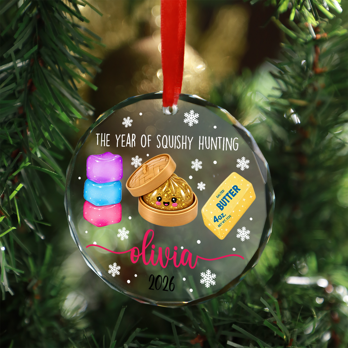 Personalized Squishy Christmas Glass Ornament, Custom Name Dumpling Squishy Ornament, Christmas Keepsake Gift 686337