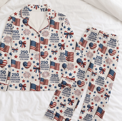 250 Years Of Freedom Satin Pajamas, Patriotic 250th Anniversary Sleepwear, Christmas Gift For Family 686319