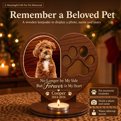 Custom Photo Forever In My Heart Wooden Candle Holder, Personalized Gift For Pet Lover 686789 WFD