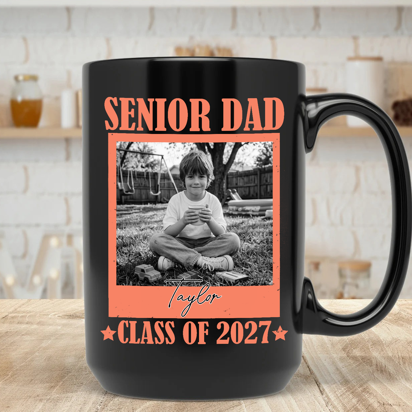 Personalized Senior Dad Mom 2027 Black Mug, Custom Photo Class Of 2027 Coffee Mug, Graduation Gift For Family 685374