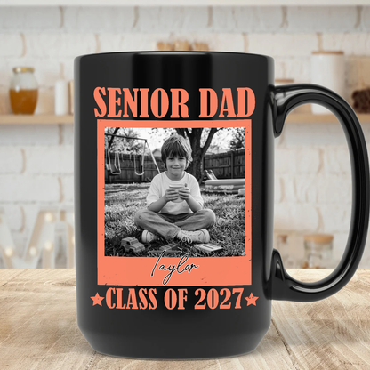 Personalized Senior Dad Mom 2027 Black Mug, Custom Photo Class Of 2027 Coffee Mug, Graduation Gift For Family 685374