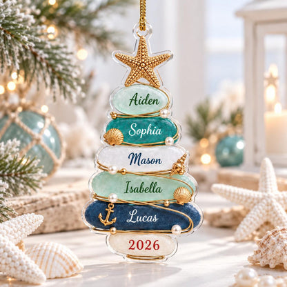 Personalized Sea Glass Tree Acrylic Ornament, Custom Name & Number Christmas Gift For Family 686442 WFD