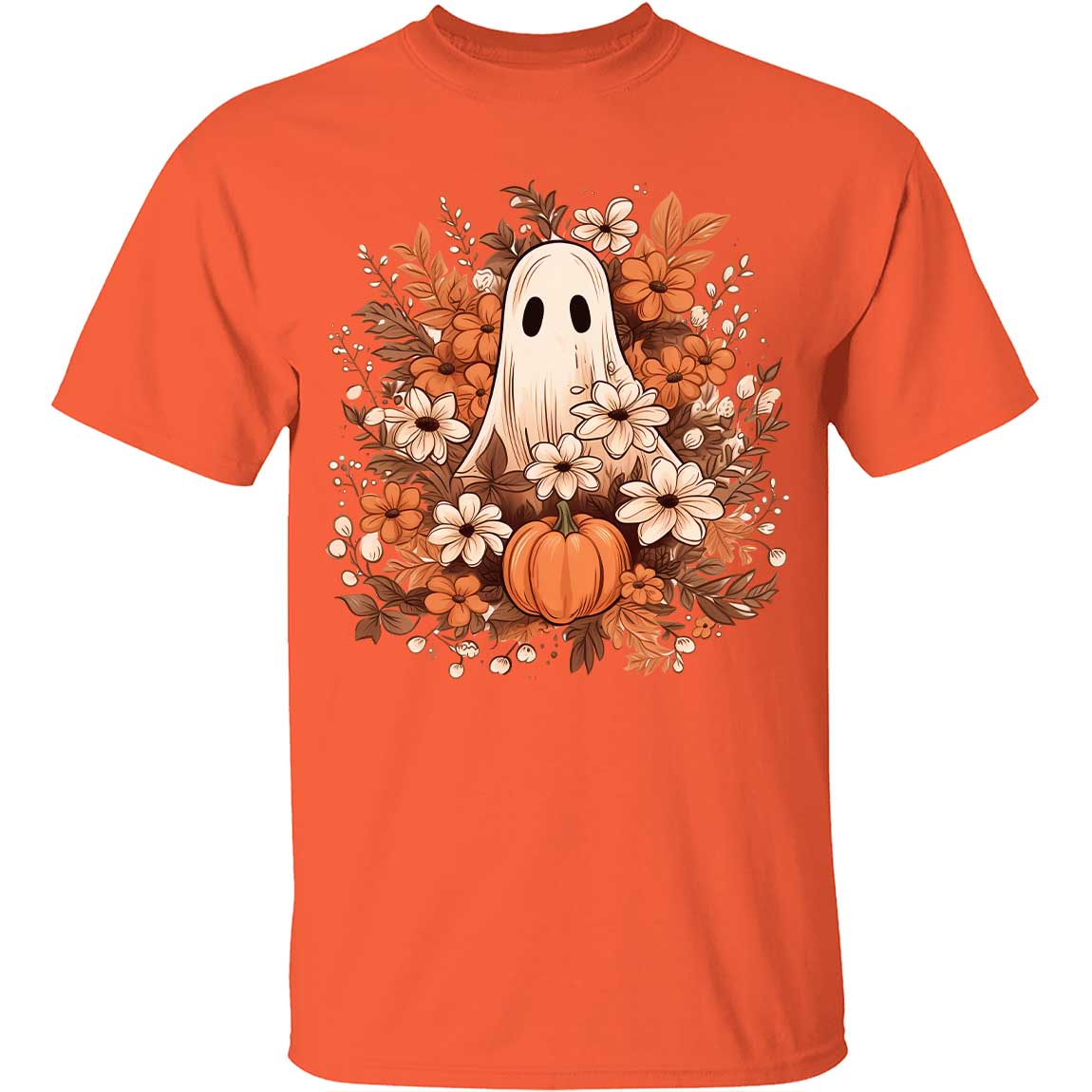 Fall Floral Ghost Halloween Shirt, Autumn Pumpkins Trendy Halloween Shirt 776V3