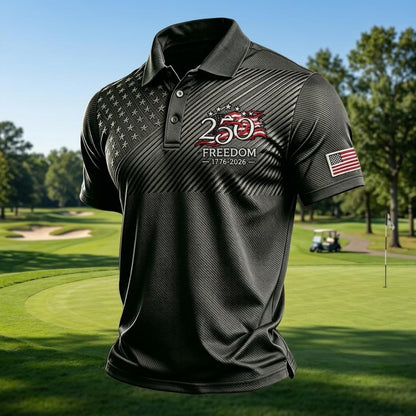 USA 250th Anniversary Polo Shirt, Patriotic American Flag Golf Polo, 4th Of July AOP Polo Shirt 685273