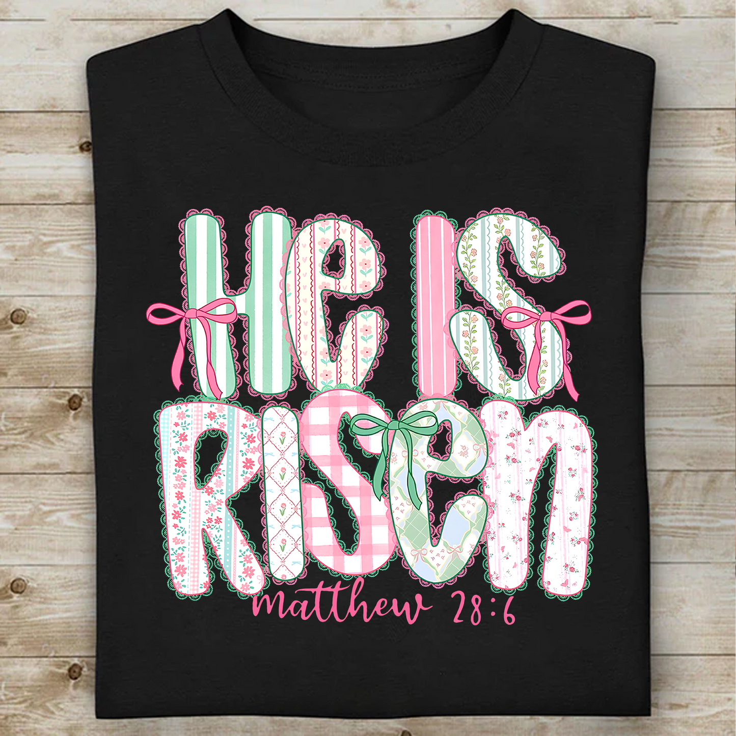 He Is Risen Coquette Lace Dark Shirt | Easter Day T-Shirt 684440