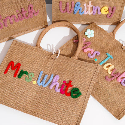 Custom Crochet Teacher's Name Tote Bag | Personalized Back To School Bag | Teacher Appreciation Gift 685299
