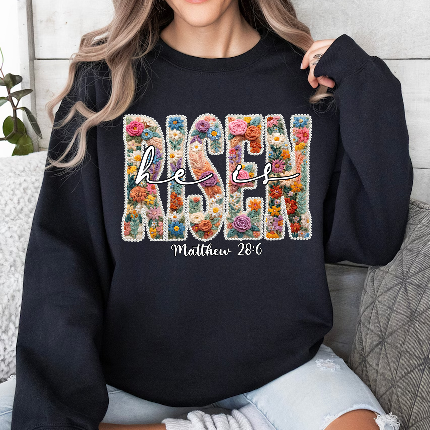 Floral Spring Pearl He Is Risen Dark Shirt | Easter Day T-Shirt 684439