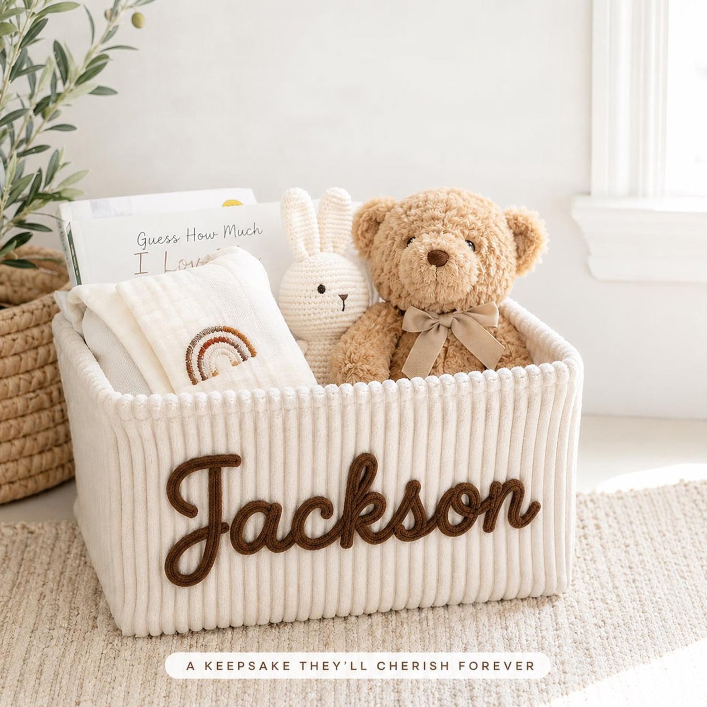 Personalized Baby Shower Basket, Custom Name Woven Nursery Storage Basket 685672