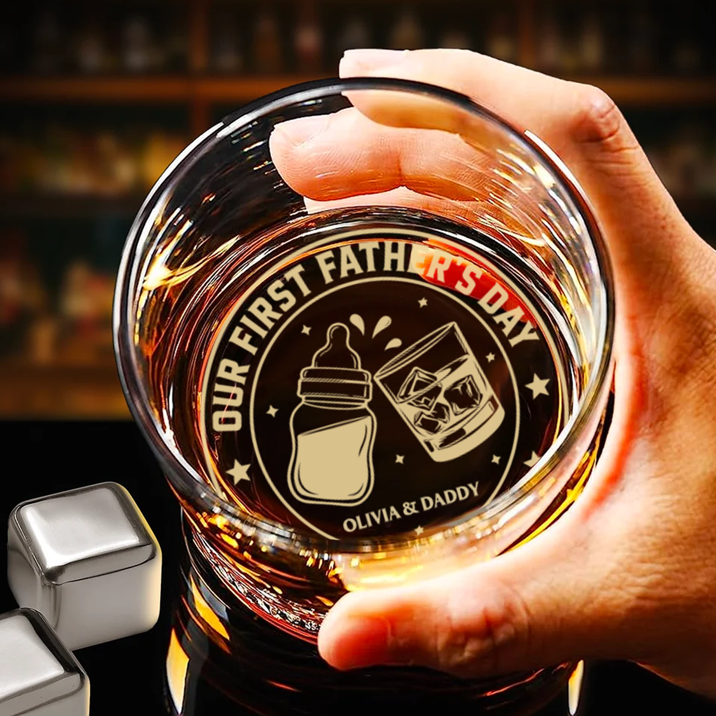 Personalized Our First Father's Day Together Whiskey Glass | Custom Name Whiskey Glass Gift For New Dad 685072