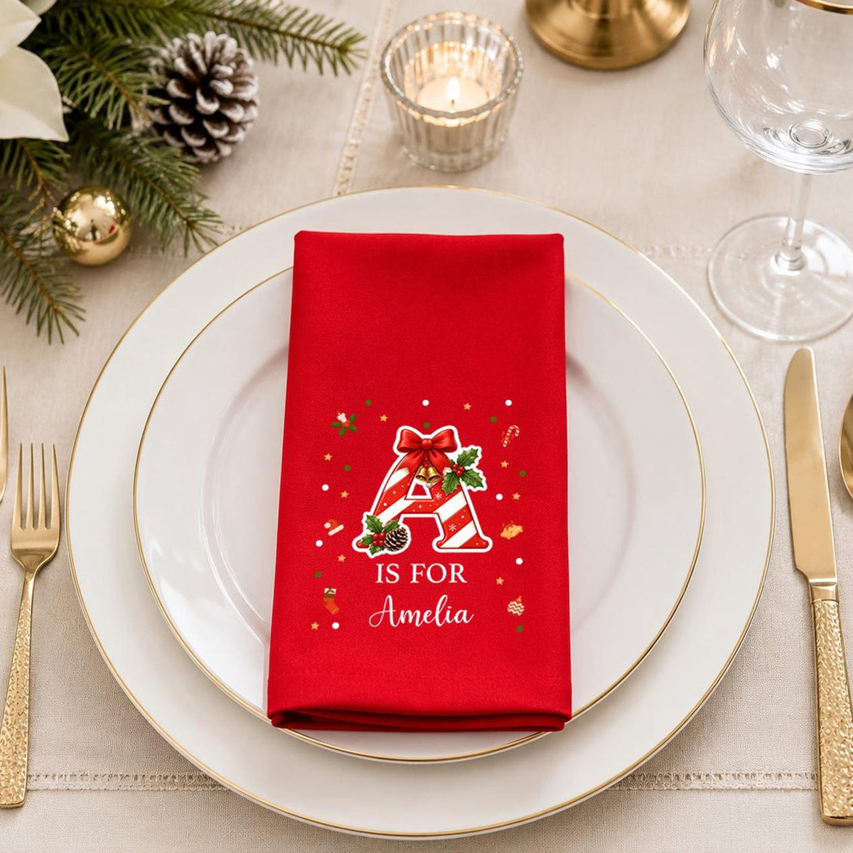 Personalized Christmas Napkins, Custom Name Holiday Gift For Family 686638 WFD